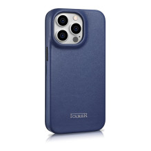 iCarer CE Premium Leather Folio Case iPhone 14 Pro Magnetic Flip Leather Folio Case MagSafe Blue (WMI14220714-BU)
