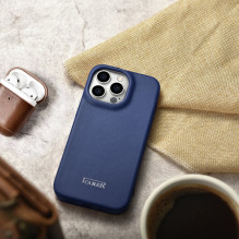 iCarer CE Premium Leather Folio Case iPhone 14 Pro Magnetic Flip Leather Folio Case MagSafe Blue (WMI14220714-BU)