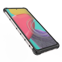 Korinio korpuso šarvuotas dangtelis su gelio rėmeliu, skirtas Samsung Galaxy M53 5G skaidrus