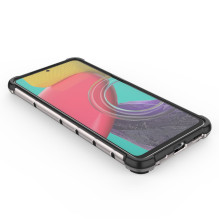Korinio korpuso šarvuotas dangtelis su gelio rėmeliu, skirtas Samsung Galaxy M53 5G skaidrus