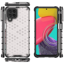 Korinio korpuso šarvuotas dangtelis su gelio rėmeliu, skirtas Samsung Galaxy M53 5G skaidrus