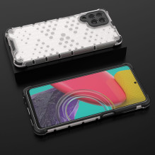 Korinio korpuso šarvuotas dangtelis su gelio rėmeliu, skirtas Samsung Galaxy M53 5G skaidrus