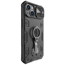 Nillkin CamShield Armor Pro Case iPhone 14 Plus dėklo šarvuotas dangtelis su fotoaparato dangtelio žiedo stovu juodas