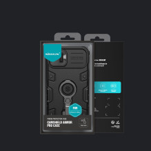 Nillkin CamShield Armor Pro Case iPhone 14 Plus dėklo šarvuotas dangtelis su fotoaparato dangtelio žiedo stovu juodas