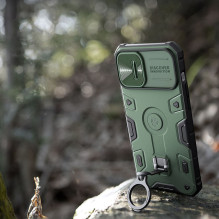 Nillkin CamShield Armor Pro Case iPhone 14 Plus dėklo šarvuotas dangtelis su fotoaparato dangtelio žiedo stovu juodas