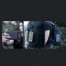 Nillkin CamShield Armor Pro Case iPhone 14 Plus dėklo šarvuotas dangtelis su fotoaparato dangtelio žiedo stovu juodas