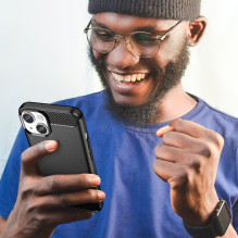 Anglies dėklas iPhone 14 Plus lankstus gelio galinis dangtelis juodas