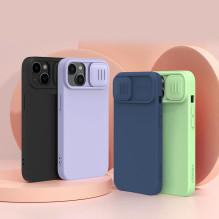Nillkin CamShield Silky Silicone Case iPhone 14 Plus dėklas su fotoaparato dangteliu žalias