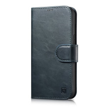 „iCarer Oil Wax Wallet Case“ 2 viename dangtelis „iPhone 14 Pro Max“ odinis atverčiamas dangtelis, mėlynas anti-RFID (WM