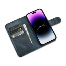 „iCarer Oil Wax Wallet Case“ 2 viename dangtelis „iPhone 14 Pro Max“ odinis atverčiamas dangtelis, mėlynas anti-RFID (WM
