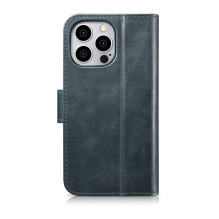 „iCarer Oil Wax Wallet Case“ 2 viename dangtelis „iPhone 14 Pro Max“ odinis atverčiamas dangtelis, mėlynas anti-RFID (WM