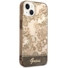 Guess GUHCP14MHGPLHC iPhone 14 Plus 6,7 colio ochros spalvos kieto dėklo porceliano kolekcija Guess GUHCP14MHGPLHC iPhone 14 Plus 6,7 colio ochros spalvos kieto dėklo porceliano kolekcija