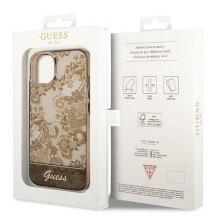 Guess GUHCP14MHGPLHC iPhone 14 Plus 6,7 colio ochros spalvos kieto dėklo porceliano kolekcija Guess GUHCP14MHGPLHC iPhone 14 Plus 6,7 colio ochros spalvos kieto dėklo porceliano kolekcija