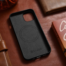 iCarer Case Odinis dangtelis iPhone 14 Plus tikros odos juodas dėklas (suderinamas su MagSafe)