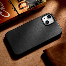 iCarer Case Odinis dangtelis iPhone 14 Plus tikros odos juodas dėklas (suderinamas su MagSafe)