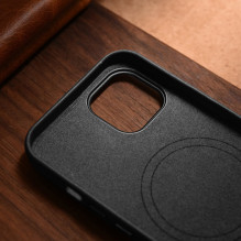 iCarer Case Odinis dangtelis iPhone 14 Plus tikros odos juodas dėklas (suderinamas su MagSafe)