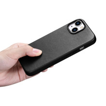 iCarer Case Odinis dangtelis iPhone 14 Plus tikros odos juodas dėklas (suderinamas su MagSafe)