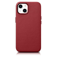 iCarer Case Odinis dėklo dangtelis iš natūralios odos skirtas iPhone 14 Plus raudonas (suderinamas su MagSafe)