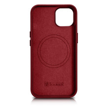 iCarer Case Odinis dėklo dangtelis iš natūralios odos skirtas iPhone 14 Plus raudonas (suderinamas su MagSafe)