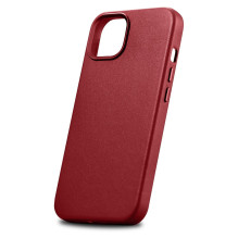 iCarer Case Odinis dėklo dangtelis iš natūralios odos skirtas iPhone 14 Plus raudonas (suderinamas su MagSafe)