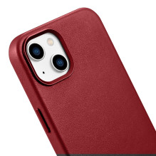 iCarer Case Odinis dėklo dangtelis iš natūralios odos skirtas iPhone 14 Plus raudonas (suderinamas su MagSafe)
