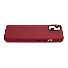 iCarer Case Odinis dėklo dangtelis iš natūralios odos skirtas iPhone 14 Plus raudonas (suderinamas su MagSafe)