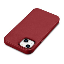 iCarer Case Odinis dėklo dangtelis iš natūralios odos skirtas iPhone 14 Plus raudonas (suderinamas su MagSafe)