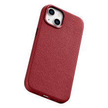 iCarer Case Odinis dėklo dangtelis iš natūralios odos skirtas iPhone 14 Plus raudonas (suderinamas su MagSafe)