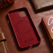 iCarer Case Odinis dėklo dangtelis iš natūralios odos skirtas iPhone 14 Plus raudonas (suderinamas su MagSafe)