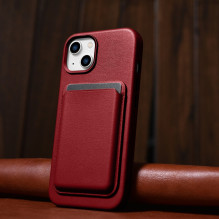 iCarer Case Odinis dėklo dangtelis iš natūralios odos skirtas iPhone 14 Plus raudonas (suderinamas su MagSafe)