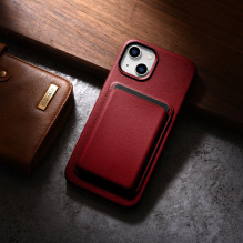 iCarer Case Odinis dėklo dangtelis iš natūralios odos skirtas iPhone 14 Plus raudonas (suderinamas su MagSafe)