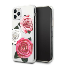 Guess GUHCN58ROSTRT iPhone 11 Pro skaidrus kietas dėklas Flower Desire Pink White Rose
