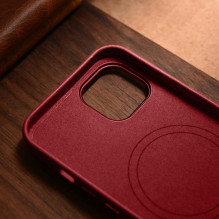 iCarer Case Odinis dėklo dangtelis iš natūralios odos skirtas iPhone 14 Plus raudonas (suderinamas su MagSafe)