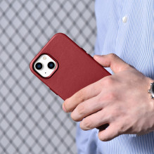iCarer Case Odinis dėklo dangtelis iš natūralios odos skirtas iPhone 14 Plus raudonas (suderinamas su MagSafe)