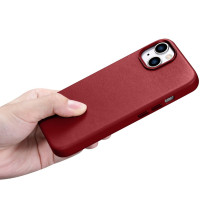 iCarer Case Odinis dėklo dangtelis iš natūralios odos skirtas iPhone 14 Plus raudonas (suderinamas su MagSafe)