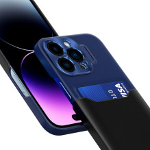 Odinis stovo dėklas, skirtas iPhone 14 Pro Max padengti kortelių piniginę su mėlynos spalvos stovu Odinis stovo dėklas, skirtas iPhone 14 Pro Max padengti kortelių piniginę su mėlynos spalvos stovu