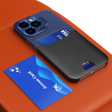 Odinis stovo dėklas, skirtas iPhone 14 Pro Max padengti kortelių piniginę su mėlynos spalvos stovu Odinis stovo dėklas, skirtas iPhone 14 Pro Max padengti kortelių piniginę su mėlynos spalvos stovu