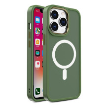 Magnetinės spalvos matinis dėklas iPhone 15 Plus - žalias