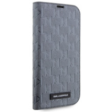 Karl Lagerfeld KLBKP14LSAKLHPG iPhone 14 Pro 6.1' knygų spinta sidabrinė / sidabrinė Saffiano monograma Karl Lagerfeld KLBKP14LSAKLHPG iPhone 14 Pro 6.1' knygų spinta sidabrinė / sidabrinė Saffiano monograma