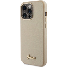 Guess Glitter Glossy Script dėklas iPhone 15 Pro - auksinis