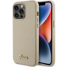 Guess Glitter Glossy Script dėklas, skirtas iPhone 15 Pro Max - auksinis