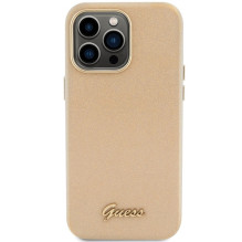 Guess Glitter Glossy Script dėklas, skirtas iPhone 15 Pro Max - auksinis