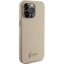 Guess Glitter Glossy Script dėklas, skirtas iPhone 15 Pro Max - auksinis