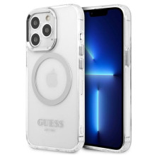 Guess Metal Outline MagSafe dėklas, skirtas iPhone 13 Pro / iPhone 13 - sidabrinis Guess Metal Outline MagSafe dėklas, skirtas iPhone 13 Pro / iPhone 13 - sidabrinis