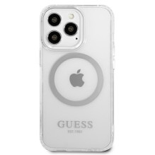 Guess Metal Outline MagSafe dėklas, skirtas iPhone 13 Pro / iPhone 13 - sidabrinis Guess Metal Outline MagSafe dėklas, skirtas iPhone 13 Pro / iPhone 13 - sidabrinis