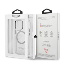 Guess Metal Outline MagSafe dėklas, skirtas iPhone 13 Pro / iPhone 13 - sidabrinis Guess Metal Outline MagSafe dėklas, skirtas iPhone 13 Pro / iPhone 13 - sidabrinis