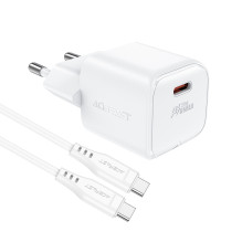 Acefast A73 Mini PD 20W GaN sieninis įkroviklis + USB-C laidas - baltas