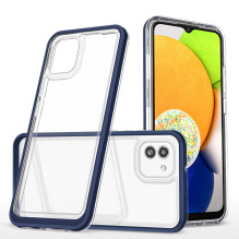 Skaidrus 3in1 dėklas skirtas Samsung Galaxy A03 silikoninis dangtelis su mėlynu rėmeliu Skaidrus 3in1 dėklas skirtas Samsung Galaxy A03 silikoninis dangtelis su mėlynu rėmeliu
