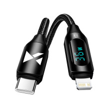 Wozinsky WUCLC2 Lightning – USB-C 36W 480Mb/s laidas 2m su ekranu – juodas