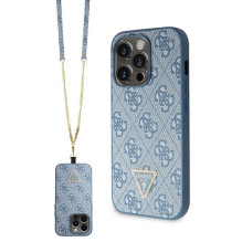 Guess GUHCP14XP4TDSCPB iPhone 14 Pro Max 6,7' mėlynas / mėlynas kietas dėklas Crossbody 4G metalinis logotipas